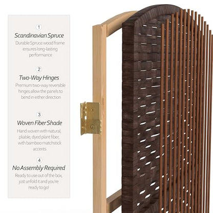Red Lantern 4 ft. Short Diamond Weave Fiber Folding Screen - Dark Mocha - 6 Panel - color: Dark Mocha, size: 6 Panel
