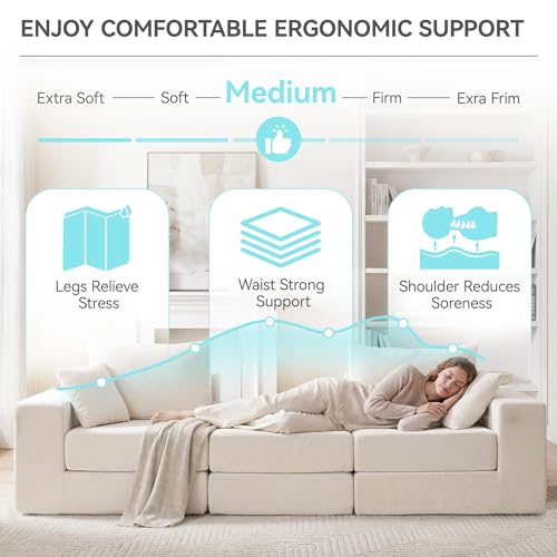 79" Boneless Cloud Loveseat Sofa, Modular Sectional Love Seat with Ottoman, Modern L-Shaped Tufted Convertible Sleeper Sofa Bed for Living Room & Small Spaces, No Assembly Required, Beige - color: Beige, size: 79.5" Tufted Boneless Loveseat