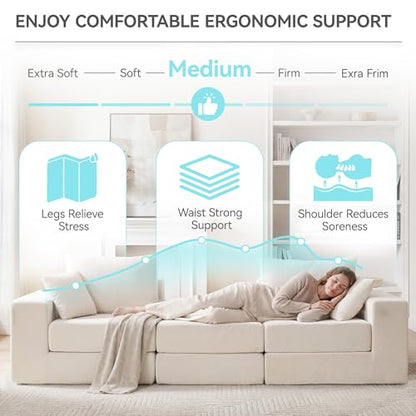 79" Boneless Cloud Loveseat Sofa, Modular Sectional Love Seat with Ottoman, Modern L-Shaped Tufted Convertible Sleeper Sofa Bed for Living Room & Small Spaces, No Assembly Required, Beige - color: Beige, size: 79.5" Tufted Boneless Loveseat
