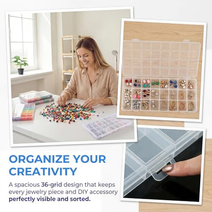 32-Grid Clear Plastic Beads Jewelry Organizer Box Small Parts Storage-6pack - color: 6 pack