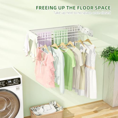 BAKON Wall Mounted Drying Rack 32'', Hidden Clothes Drying Rack for Indoor | Space Saving for Balcony Laundry Room Small Space, 60lbs Capacity, 6 Towel Hooks and 5 Rods, Invisible,Heavy Duty Metal - size: 31.5''【6 Hooks】