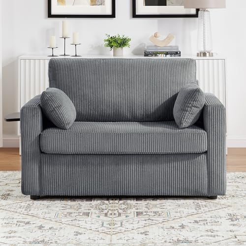 Twin Sofa Bed 47.2" Sleeper Loveseat with Foldable Mattress, Gray | Space-saving guest room furniture, pull-out sleeping solution, compact footprint, convenient charging, lounge-to-bed design - color: Grey