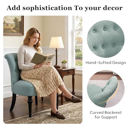 Upholstered Accent Chair, French Country Side Chair (1, Teal) | with Tufted Backrest, Thick Padded Seat and Solid Wood Legs for Bedroom, Living Room, Vanity & Reading Nook - color: Teal