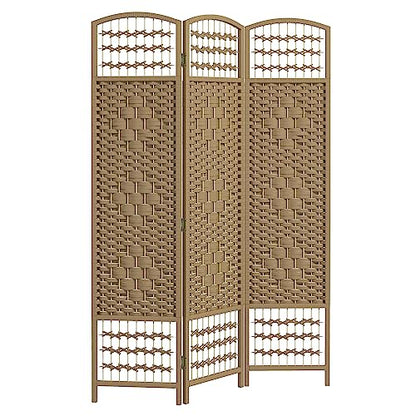 HOMCOM 3 Panel Room Divider, Folding Privacy Screen, 5.6', Natural | Room Separator, Wave Fiber Freestanding Partition Wall Divider - color: Natural, size: 3 Panel