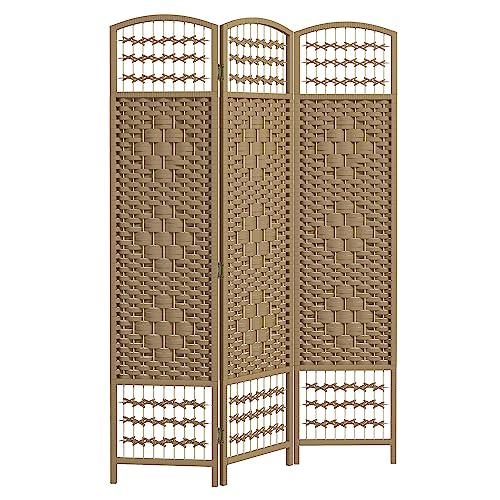 HOMCOM 3 Panel Room Divider, Folding Privacy Screen, 5.6', Natural | Room Separator, Wave Fiber Freestanding Partition Wall Divider - color: Natural, size: 3 Panel