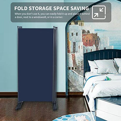 4 Panel Folding Room Divider, Sturdy Frame Freestanding Wall Divider - color: Navy Blue, size: 4 Panel