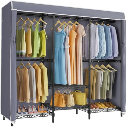 VIPEK V5C SE Covered Garment Rack Heavy Duty Clothes Rack with Cover and Adjustable Shelves, Freestanding Portable Closet Racks Clothes Storage Wardrobe Closets, Black Clothing Racks with Grey Cover