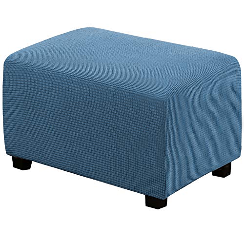 H.VERSAILTEX Ottoman Cover Slipcover Rectangle Fit Length 29'-34' Footrest Sofa Slipcovers Stool Cover Footstool Protector Covers Feature Stretch Soft Jacquard Fabric Removable Washable - Dusty Blue - color: Dusty Blue, size: Rectangle-Large