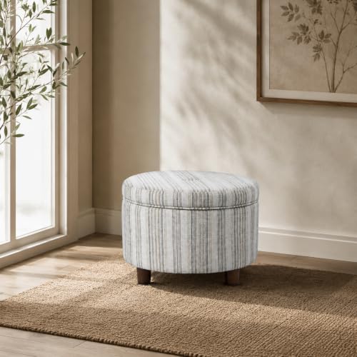 HomePop 24" Large Round Storage Ottoman - Gray Striped Pattern - color: Gray Striped Pattern