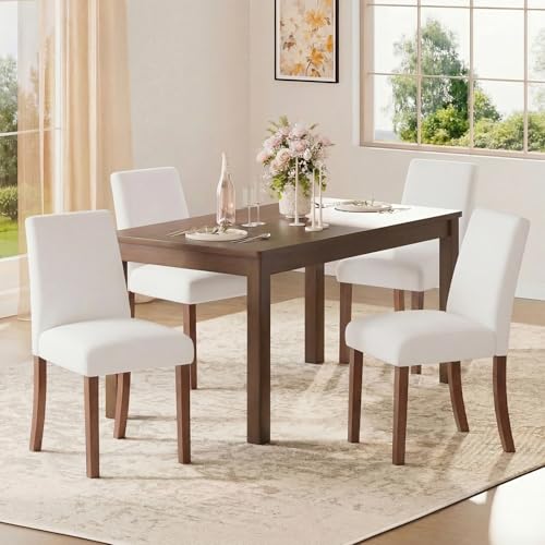 Dining Chairs Set of 4, Parsons Chairs for Small Spaces, Light Beige | Modern Dining Room Chairs with Solid Wooden Legs, Fabric Upholstered Kitchen Chairs for Restaurant & Cafe - color: Light Beige, size: Set of 4