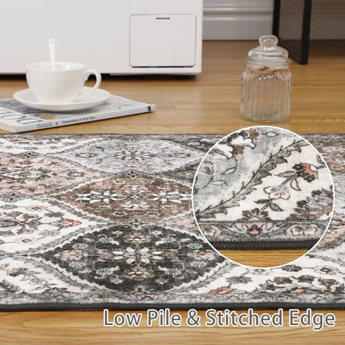 ROYHOME Runner Rug Washable Moroccan Trellis Hallway Runner Rug Entryway Rug 2' x 6' - color: Grey/Taupe, size: 2' x 6'