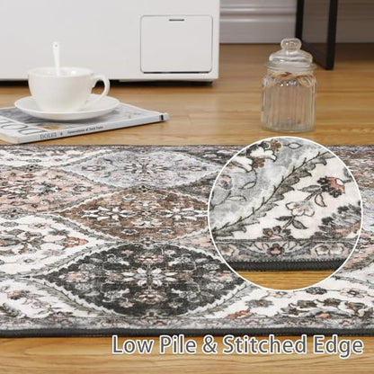 ROYHOME Runner Rug Washable Moroccan Trellis Hallway Runner Rug Entryway Rug 2' x 6' - color: Grey/Taupe, size: 2' x 6'