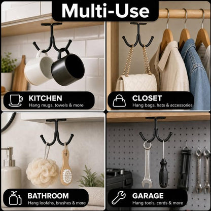 haowei 10 Pcs Black Under Shelf Hooks - Space Saving Metal Under Cabinet Banana Hook and Mug Hooks for Kitchen, Bathroom and Home Organization (Black)