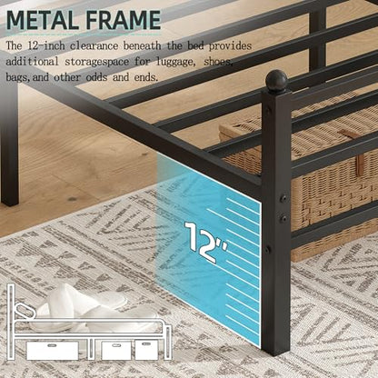 Full Size Bed Frame with Headboard and Footboard, 14 Inch Metal Platform Full Bed Frame with Steel Slat Support, No Box Spring Needed, Noise Free, Easy Assembly, Black - size: Full