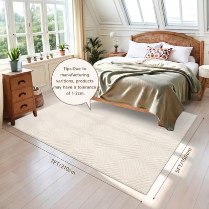 5x7 Living Room Area Rug, Beige Soft Geometric Fluffy Bedroom Mat | Washable Modern Indoor Floor Mat, Non Slip Shaggy Boho Accent Throw Carpet for Office, Dorm, Nursery and Dining Room - size: 5' x 7' (Rectangular)