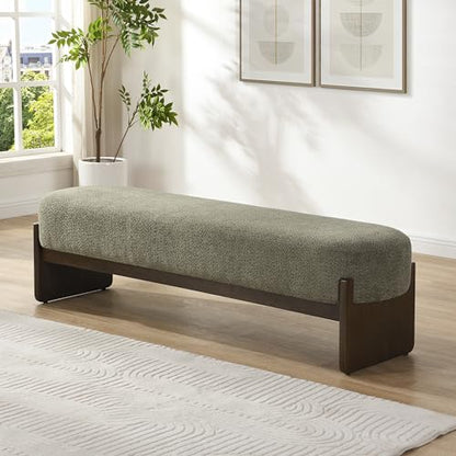 Christopher Knight Home Arden Minimalist Loop Yarn Fabric Dining Bench, Wooden Entryway Ottoman Bench, Modern Living Room Sofa Ottoman Footrest, Bedroom End of Bed Bench, Dark Green+Brown - color: Dark Green+brown