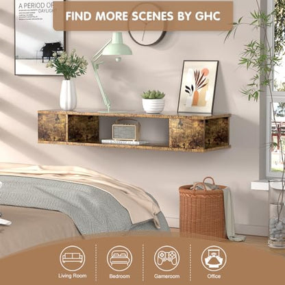 GHC Floating TV Stand, Wall Mounted Entertainment Center and Cabinet Shelf, TV Console with Storage, Media Console for DVD Player, Space-Saving Under TV Shelf for Bedroom (Rustic Brown) - color: Rustic Brown