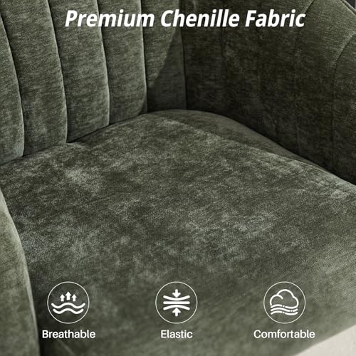 Swivel Desk Chair No Wheels Modern Upholstered Vanity Chairs Stationary | Comfy Dining Chairs with Mid Back Computer Task Chair Swivel Accent Arm-Chair for Home Office/Vanity/Bedroom, Green - color: Green