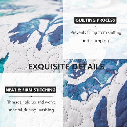 Jarson 3 Piece Beach Daybed Cover Set Twin Green Blue White Coastal Quilted Daybed Bedding Sets Double Side Cozy Ocean Sofa Daybed Cover with 2 Shams - color: Seahorse Seaweed