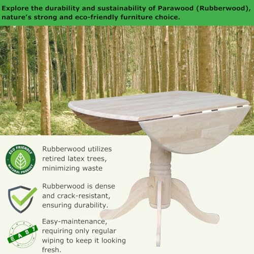 IC International Concepts Solid Wood Round Drop Leaf Pedestal Dining Table - color: Unfinished