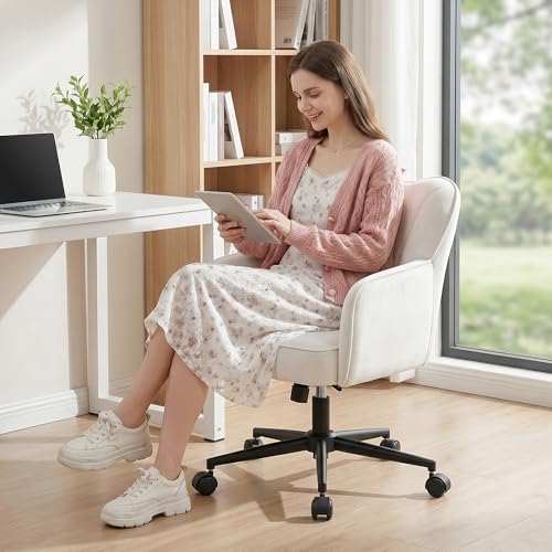 DurayLoly Desk Chair with Shell Back & 360° Swivel Wheels | Comfy Velet Vanity Chair,Adjustable Height,Stylish and Comfortable for Makeup, Work & Relaxation,Beige - color: Beige