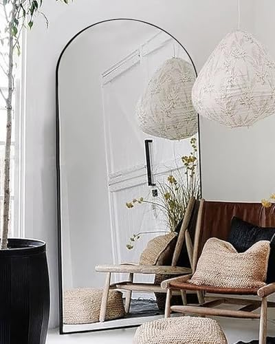 Arched Floor Mirror, 77"38" Full Length Mirror with Stand, Freestanding, Aluminum Frame - Black - color: Black, size: 77"L x 38"W
