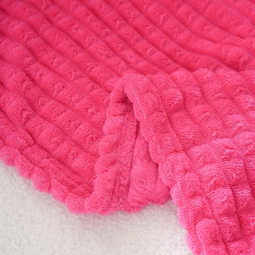 Puncuntex Fleece Throw Blanket Hot Pink 50"×60" with Square Grid Design | Super Soft Plush Cozy Flannel Throw Blanket Luxury for Couch Sofa Chair - color: Hot Pink, size: 50"×60"