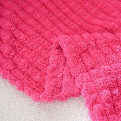 Puncuntex Fleece Throw Blanket Hot Pink 50"×60" with Square Grid Design | Super Soft Plush Cozy Flannel Throw Blanket Luxury for Couch Sofa Chair - color: Hot Pink, size: 50"×60"