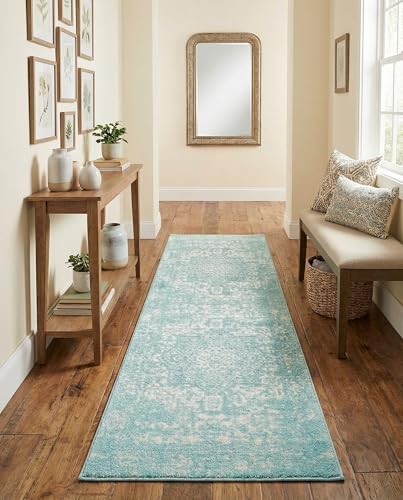 Rugs.com - Arlington Rug – 6 Ft Runner Aqua Coastal Runner Rug – for Hallways, Kitchens, and Entryways - color: Aqua, size: 2' x 6' (Runner)