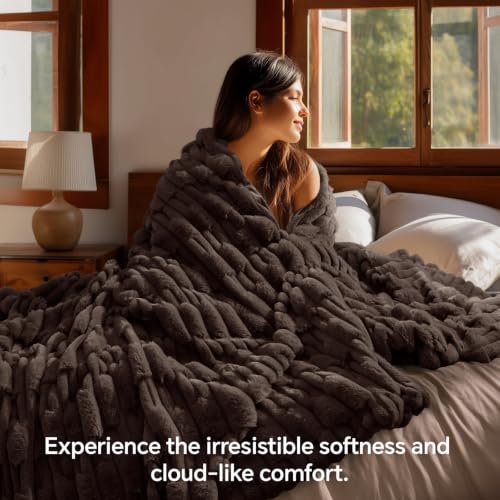 BEDELITE Faux Fur Dark Brown Throw Blanket Soft Striped for Couch, 50x60 | Reversible Faux Fur & Fleece Striped Throw Blanket, Soft & Cozy for Sofa and Bed, Birthday Gift for Women,Room Decor - color: Dark Brown, size: Throw(50"x60")