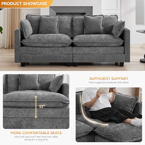 76'' Cloud Deep Seat Loveseat, Upholstered Chenille Modular 2-Seats Sectional Sofa Couch, Modern Comfy Settee Loveseat for Living Room Set, Small Apartment, Grey - color: Grey, size: 76'' Loveseat
