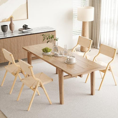 Wood Folding Chairs, Foldable Chairs Wooden Indoor Stackable Dining Chairs for Kitchen & Dining Room Chair Woven Seat & Webbing Back, Dining Chair Set of 2 - color: Natural/Natural, Woven Rope