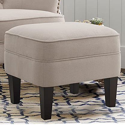 Rosevera Accent Chair with Ottoman Set - Mid-Century Modern Upholstered Armchair for Living Room or Bedroom - Comfy Reading Chair with Footrest, Small Accent Chair - Beige - color: Velvet Natural With Ottoman