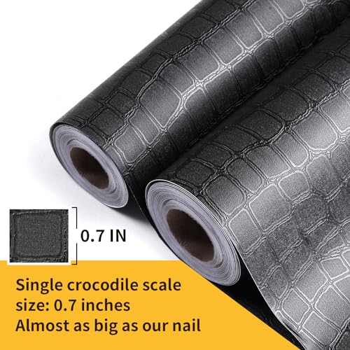 Black Peel and Stick Wallpaper Crocodile 15.7'' X 118'' Self Adhesive | PVC Waterproof Removable Contact Paper for Kitchen Cabinets Bathroom Living Room Renter Friendly - color: Black Crocodile, size: 15.7" x 118"