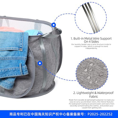 Pop Up Laundry Hamper, Holds 1.5 Loads, Honeycomb Breathable Laundry Basket | Designed at Dryer-Door Height for Easy Unloading, Collapsible with Strong Handles, Lightweight Carry, Tear-Proof Mesh