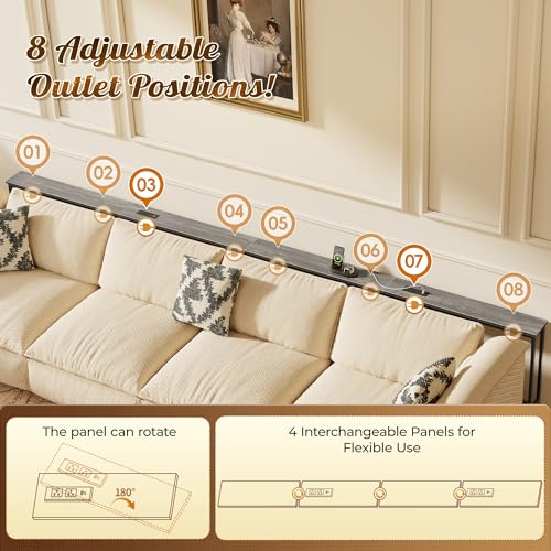 Huuger 141.7 Inch Sofa Table with Power Outlets, Skinny Behind Couch Table | 5.9 Inch Narrow Entryway Table, Extra-Long Console Table, Behind the Couch Table with Outlet for Living Room, Grey - color: Charcoal Grey, size: 5.9"D × 141.7"W × 29.7"H