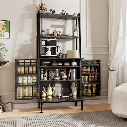 58” Pantry Cabinets with Microwave Shelves, Freestanding Kitchen Storage Cabinet with Adjustable Shelves, Buffet Cupboards for Kitchen, Dining Room, Living Room Use, Dark Gray Oak - color: B-58" Dark Grey