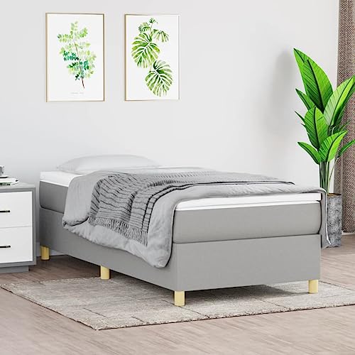 Single Bed Frame, Modern Upholstered Fabric Platform Bed with Sturdy Wooden Slats, Light Grey Twin Size Foundation for Bedroom, Easy Assembly - size: Single