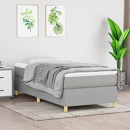 Single Bed Frame, Modern Upholstered Fabric Platform Bed with Sturdy Wooden Slats, Light Grey Twin Size Foundation for Bedroom, Easy Assembly - size: Single