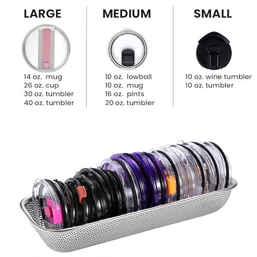 2Pack Stainless Steel Tumbler Cup Lid Organizer, Mason Jar Lid Holder | Rectangular, Stainless Steel Mesh, Cabinet Storage Basket, Silverware, Chopsticks, Straws, Utensils - style: SilverIndustrial-2pack