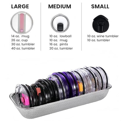 2Pack Stainless Steel Tumbler Cup Lid Organizer, Mason Jar Lid Holder | Rectangular, Stainless Steel Mesh, Cabinet Storage Basket, Silverware, Chopsticks, Straws, Utensils - style: SilverIndustrial-2pack