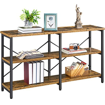 Yaheetech 55" Console Table with 3 Tier Storage Shelves, Rustic Brown | Entryway Table, Sofa Tables Narrow Long for Living Room, Hallway, Sturdy Metal Frame, Behind Couch, Easy Assembly, Industrial