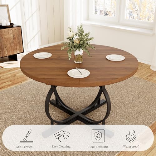 HIPIHOM Extendable Round Oval Dining Table Walnut Seats 4-6 People | 43.3"-59" MDF Table with Hidden Sliding Rails, Space-Saving X-Shaped Metal Frame Perfect for Dining, Apartment, Small Spaces - color: Walunt Table, size: Round Table Only