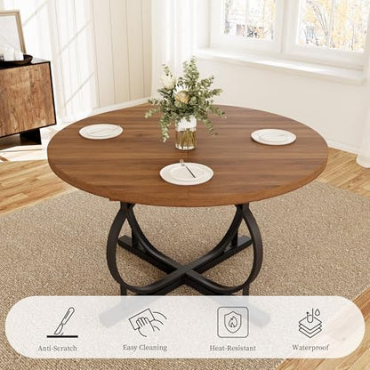 HIPIHOM Extendable Round Oval Dining Table Walnut Seats 4-6 People | 43.3"-59" MDF Table with Hidden Sliding Rails, Space-Saving X-Shaped Metal Frame Perfect for Dining, Apartment, Small Spaces - color: Walunt Table, size: Round Table Only