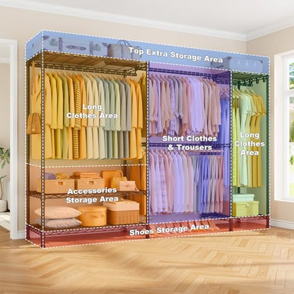 E17 Heavy-Duty Clothes Rack with 2 Expandable Hanging Rods, Black | (78-102.7)”W x 15.7”D x 76.6”H Adjustable Clothing Racks with Shelves, Metal Closet Wardrobe System for Hanging Clothes - color: Black