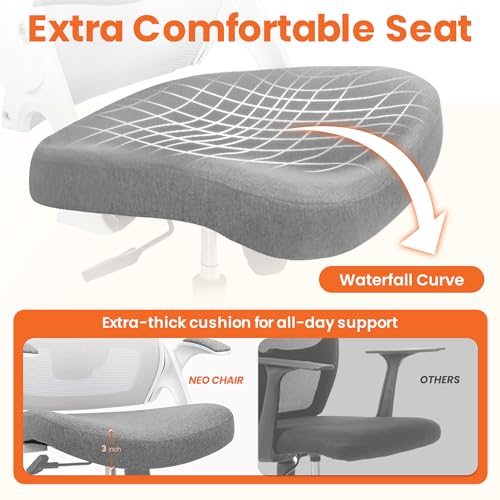 NEO CHAIR Office Desk Chair with Ergonomic High Back Mesh Headrest, Grey | Adjustable Headrest and Lumbar Support with Flip-Up Armrests Designed for Extended Sitting Comfort While Saving Space - color: Grey