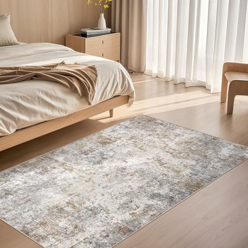 UERMEI 3x5 Entryway Area Rug Washable Neutral Brown Grey Small Carpet | Modern Abstract Non-Slip Soft Low Pile Rugs for Entrance Kitchen Living Room Bedroom Front Door Decor, Kid & Pet Friendly - color: Brown Grey, size: 3' x 5' (Rectangular)