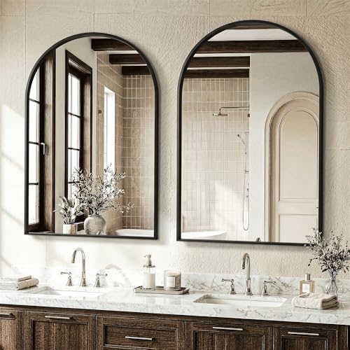 AMOISE Arched Bathroom Mirror for wall, 2Pack 36"x24" Vanity Mirror, Black | Metal Frame, HD Glass, Over Sink Mirror for Bathroom, Entryway, Living Room & Bedroom - color: Black, size: 36"Lx24"W