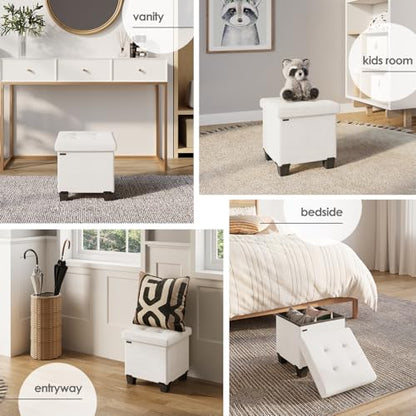 Storage Ottoman Cube with Small Bin, 15-in Square Ottoman with Storage for Living Room and Bedroom, Small Ottomans Foot Rest, Fabric Foot Stools Ottomans Max 330lbs, Cream - color: 09 - Cream