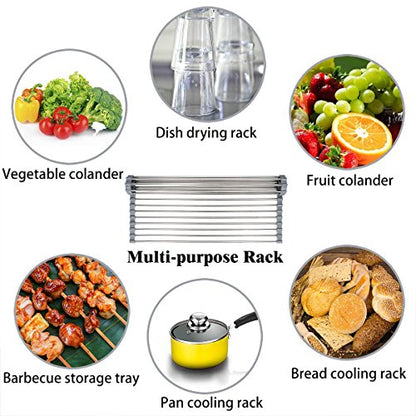 Hhyn Roll Up Dish Drying Rack 20.5"(L) x 13.8"(W), Gray | Stainless Steel and Silicone Dish Drying Mat Over The Sink Foldable Drain Rack Multipurpose Dish Drainer Extra Large - size: 20.5"(L) x 13.8"(W)